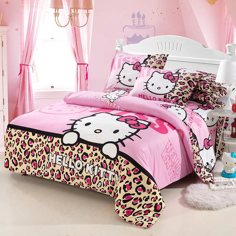 Комплект постельного белья Hello Kitty, детский хлопковый пододеяльник с мультяшным рисунком, Комплект постельного белья, простыня, наволочка, Твин, полный комплект постельного белья, детские подарки - Цвет: Темно-синий