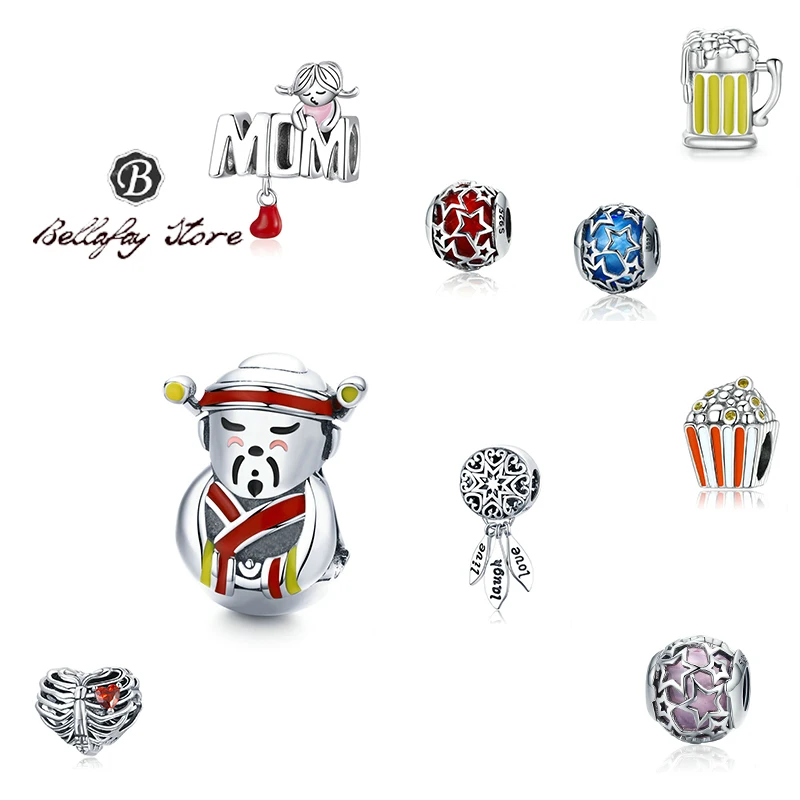 Bellafay Customed Real 925 Silver Popcorn Beads Mom Charms Beer Mug Fits Original Bracelet Bangles Girls DIY Jewelry Gifts | Украшения и