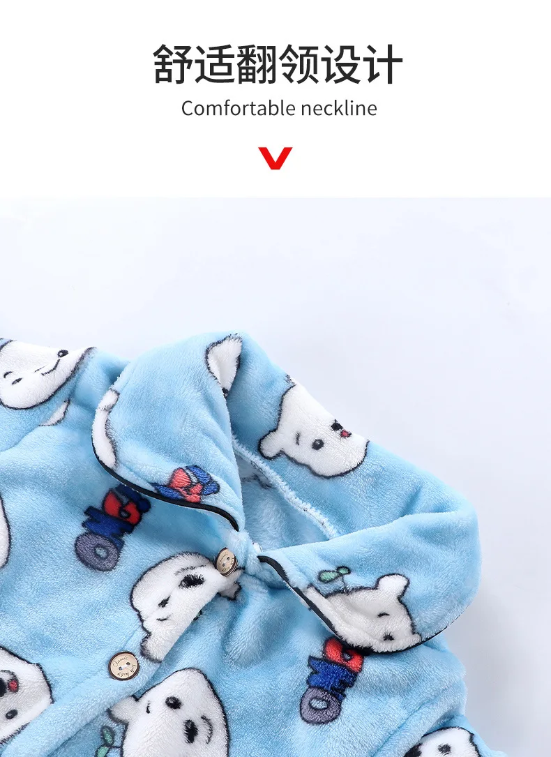 Boys Girls Autumn Winter Flannel Pajama Sets Kids Fashion Cartoon Long Sleeve Lapel Tops with Pants Baby Sleeping Clothing Sets children's birthday pajamas