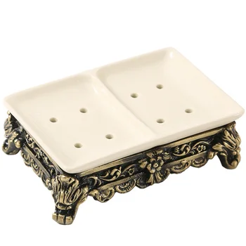 

1Pc European Style Ceramic Double Grids Double Layers Soap Holder (White)