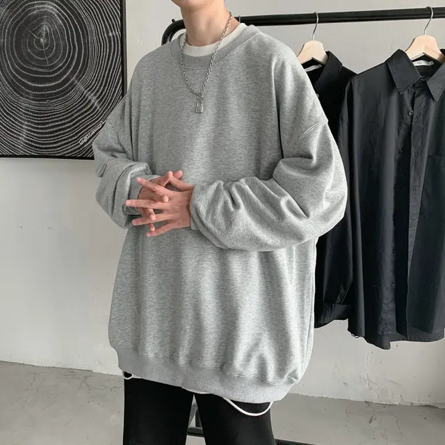 2021 Hoodies Sweatshirt Mens Black White Hip Hop Punk Pullover Streetwear Casual Fashion Clothes Mens Oversized Korean Harajuku Light Gray