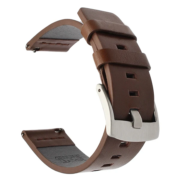 Быстросъемный ремешок из натуральной кожи для часов samsung Galaxy Watch Active gear Sport watch band 18 20 22 24 мм браслет - Цвет ремешка: Brown Silver