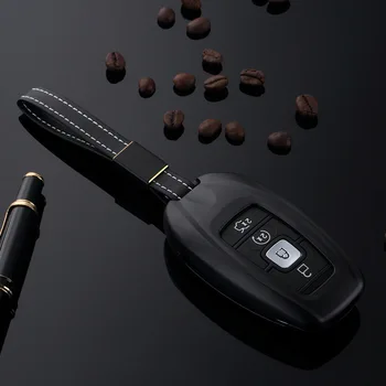 

4 Buttons Aluminum Alloy Leather Car Smart Key Case Protective Key Skin Shell Fob Holder for Lincoln 2017 MKC MKX MKZ