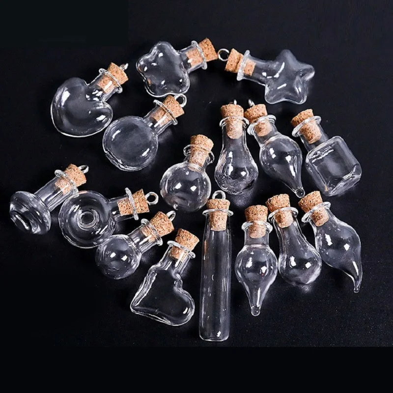 （100Pcs）Mini Glass Bottles with Cork Hooks Favors Souvenir Charm Bottles