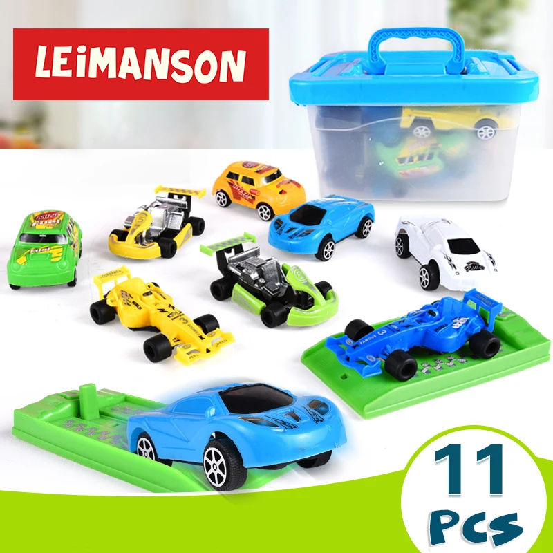 

Children Cartoon Catapult Car Model Toy Gifts Plastic Toy Kids Car Supply 9 Cars with 2 Skateboards and 1 Storage Box Bale Send