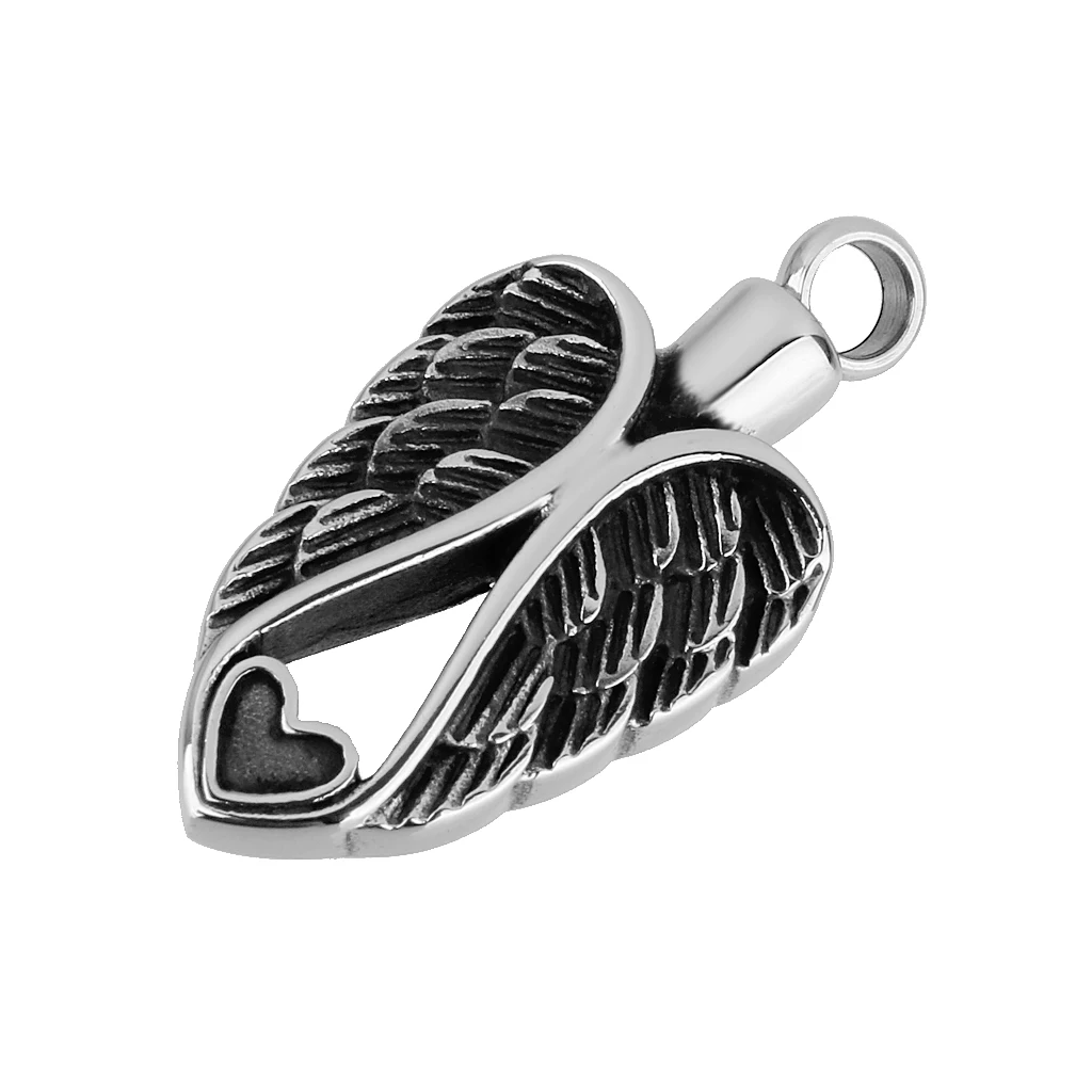 silver color Angel Wing Heart Cremation Urn Ash Holder Keepsake Pendant Jewelry