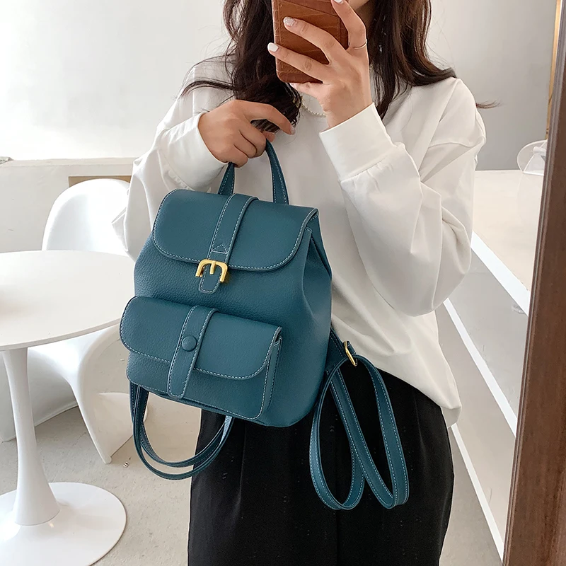 Women Drawstring Leather Backpack French Shoulder Bag Trendy Female School Bag Teenage Girls High Quality Fashion Rucksack X950H