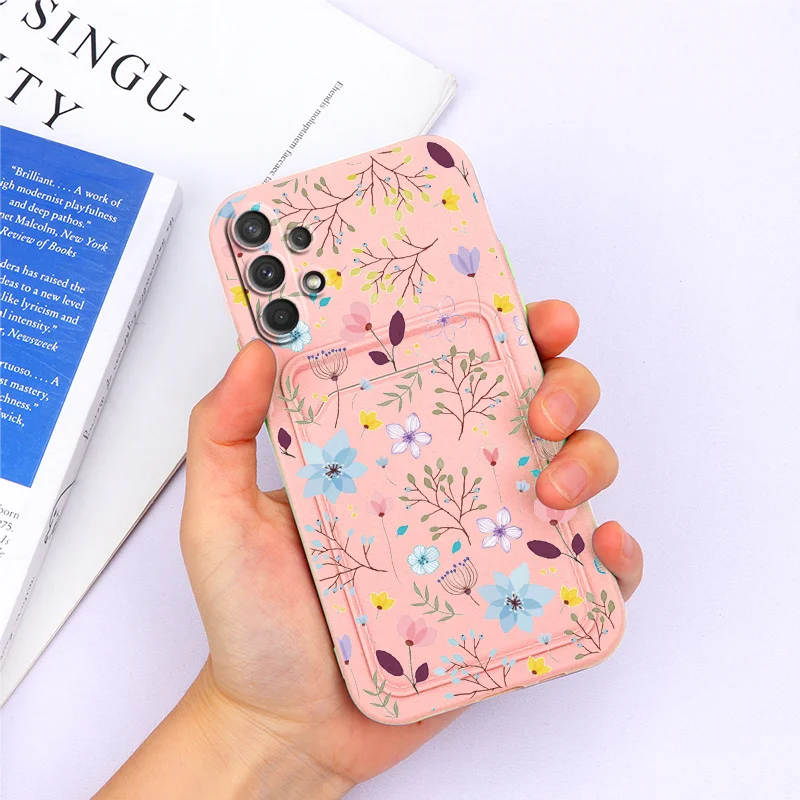 For Samsung A32 4G 6.4'' Case Flower Silicone TPU Back Cover For Samsung A32 5G 6.5'' A 32 a32 Wallet Cover Card Holder Fundas samsung silicone Cases For Samsung