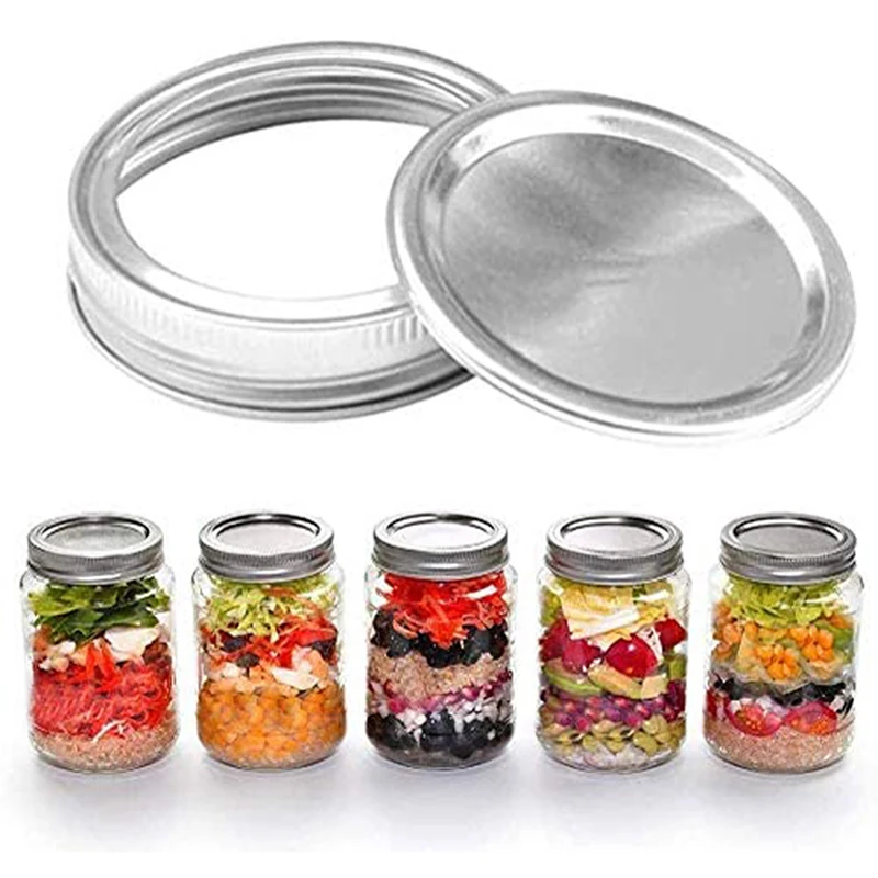 12PCS Jar Lids with Discs Wide Mouth Canning Mug Glass Lid Stainless Steel Top Covers Rust Resistant Screw Bands Rings | Дом и сад