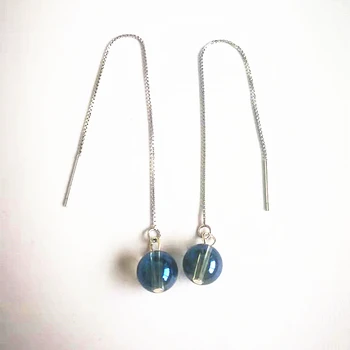 

VOJEFEN 925 Sterling Silver Round Blue Crystals Dangle Earrings Made with Power Stone，For Women Girls