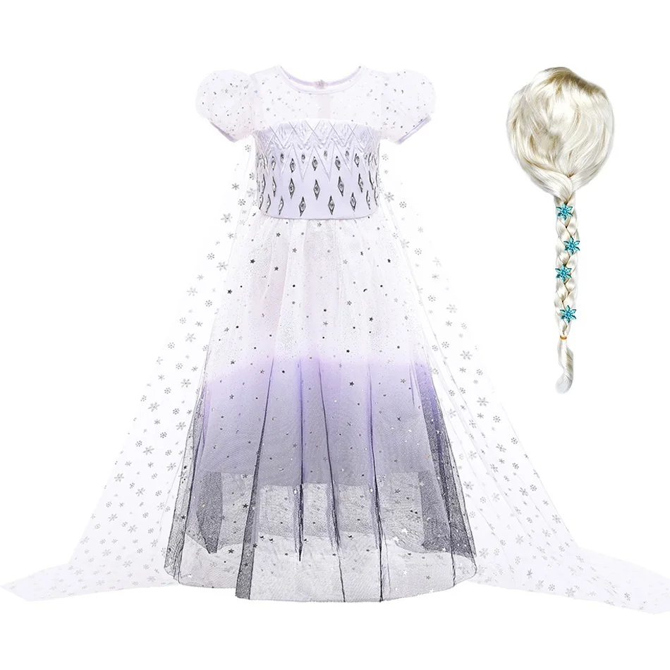 Girl Snow Queen 2 New Princess Dress Children White Elsa Costume Kids Halloween Carnival Birthday Party Tulle Clothes with Cloak | Детская