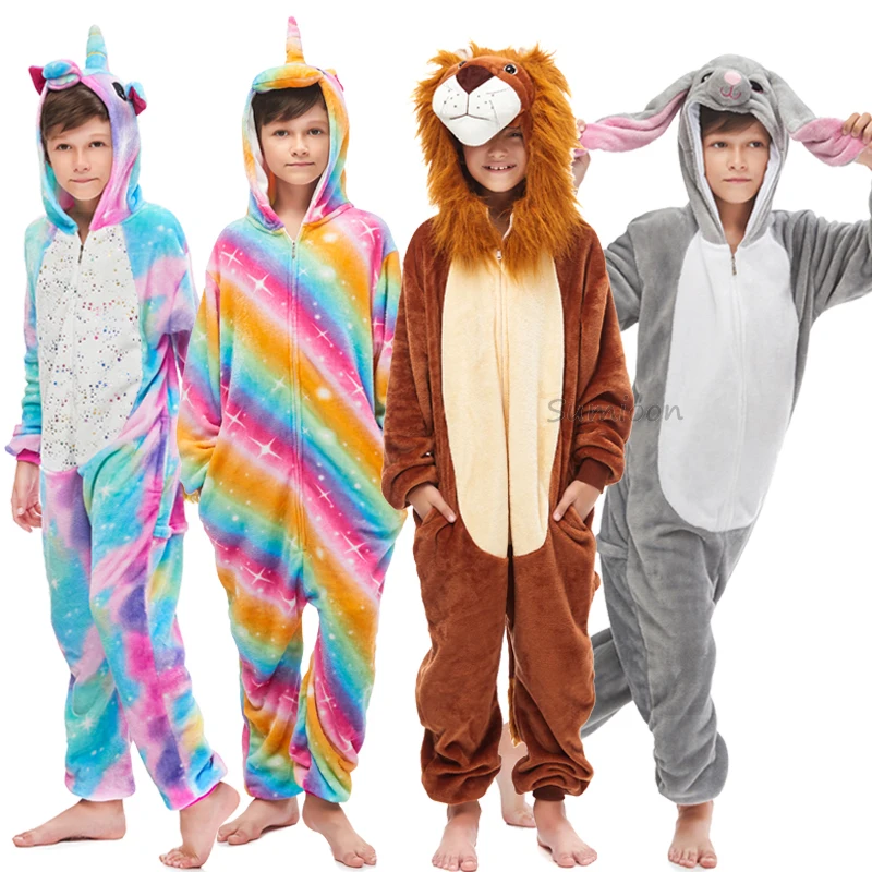 

Boys Girls Flannel Unicorn Christmas Pajamas Kigurumi Overalls Jumpsuit onesie Kids Children Panda 3D Lion Blanket Sleepers