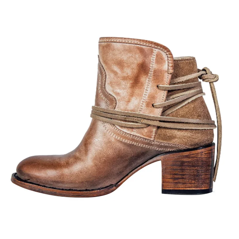 LZJ/ г. Женские ботильоны на высоком квадратном каблуке, botas zapatos mujer, зимняя кожаная обувь в стиле ретро, ботинки в ковбойском стиле, большие размеры 35-43