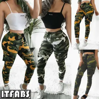 

Women's Army Casual Camo Cargo Trousers Pant Combat Camouflage Print Military Pants Female