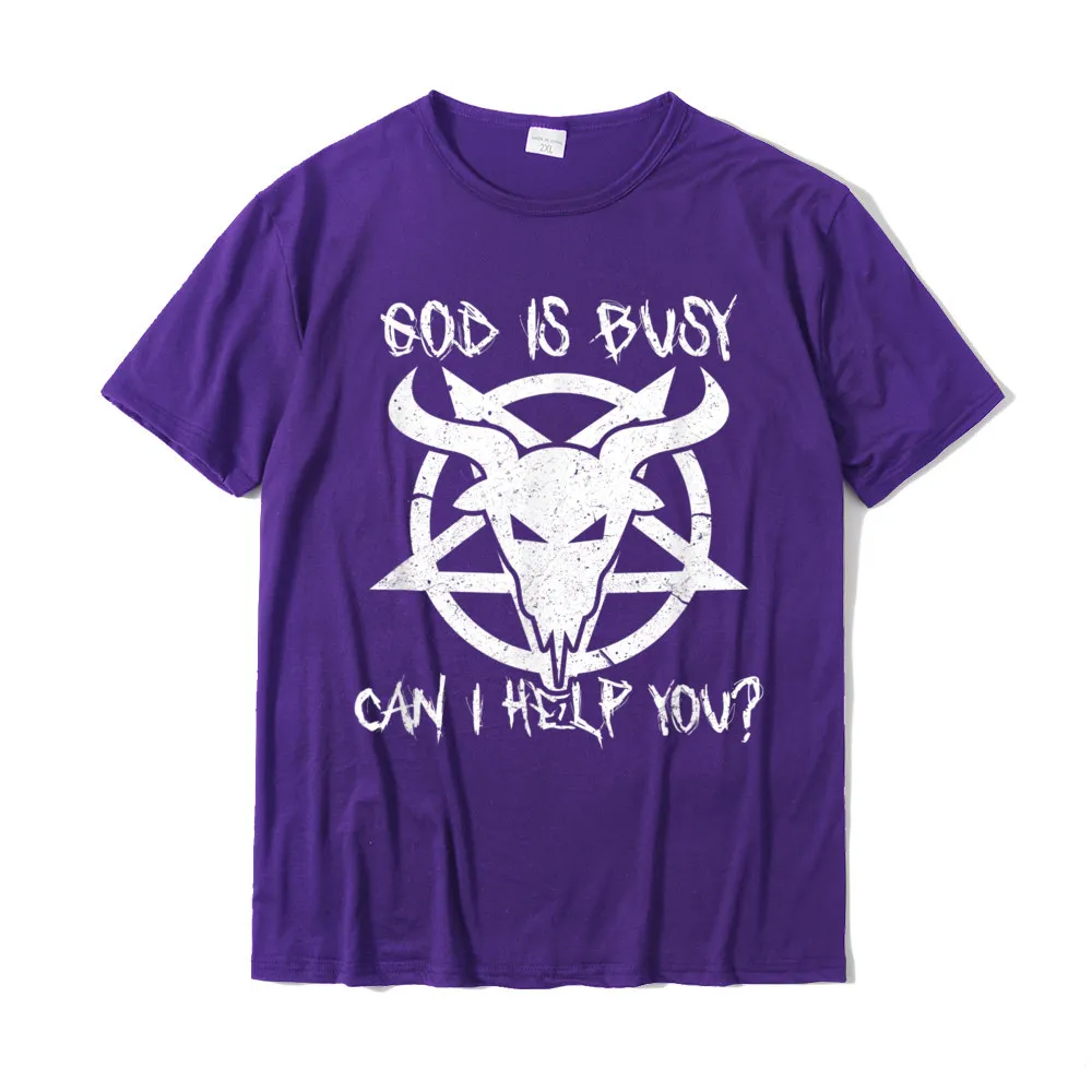 DesignBirthday Short Sleeve Tops Shirt Fall Designer Round Neck Pure Cotton Tee Shirt Men T-shirts Printed On  God Is Busy Can I Help You Funny Satan Goat Satanic T-Shirt__19996 purple