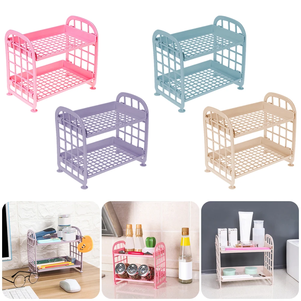 

Desktop Double-layer Folding Storage Rack Foldable Dormitory Storage Countertop Organizer 2 Tier Shelf Makeup Cosmetics Stand