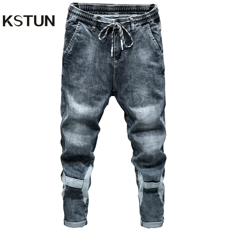 KSTUN Jeans for Men Blue Gray Loose Fit Patched Elastic Waist Leisure Good Quality Men's Clothes Trousers Denim Pants Cowboys KSTUN Jeans for Men Blue Gray Loose Fit Patched Elastic Waist Leisure Good Quality Men's Clothes Trousers Denim Pants Cowboys