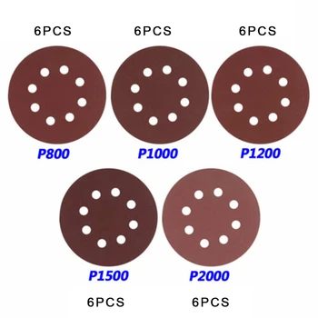 

New Arrival High Quality 30PCS 5-Inch 800-2000 Grit 8-Hole Sander Discs Sander Sandpaper Shackles
