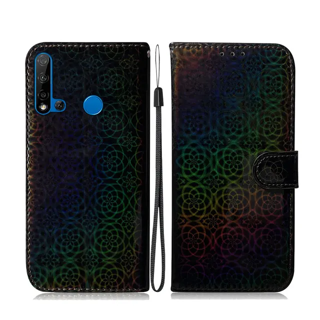 P30 lite градиентная Радужная кожаная откидная крышка для huawei P20 Lite P30 Pro динамическая открытка с изображениями цветов кошелек Подставка растровый чехол для телефона