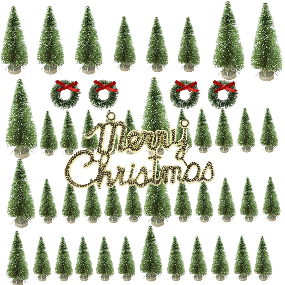 

49 Pcs DIY Christmas Tree Small Pine Tree Set Mini Trees Placed In The Desktop Home Decor Christmas Decoration Kids Gifts