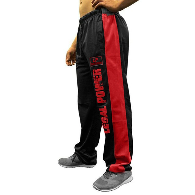 black and red Прямые джоггеры спортивные штаны мужские модные повседневные тонкие брюки мужские 3XL свободные дышащие сшитые брюки для фитнеса уличная одежда - Цвет: black and red