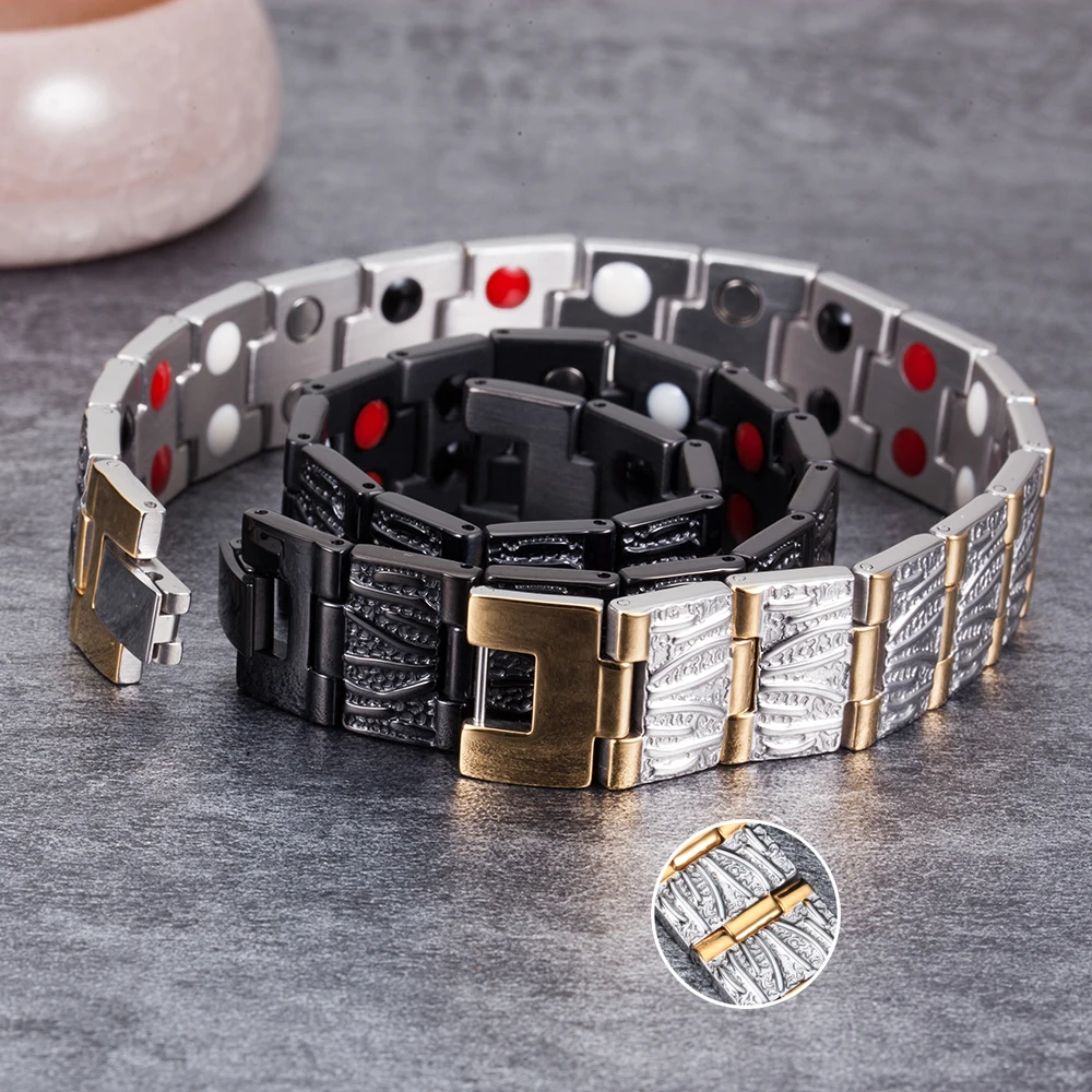 Vinterly черный магнитный браслет для мужчин энергия нержавеющей стальной магнитный браслет заживление Германий цепь звено браслет для мужчин