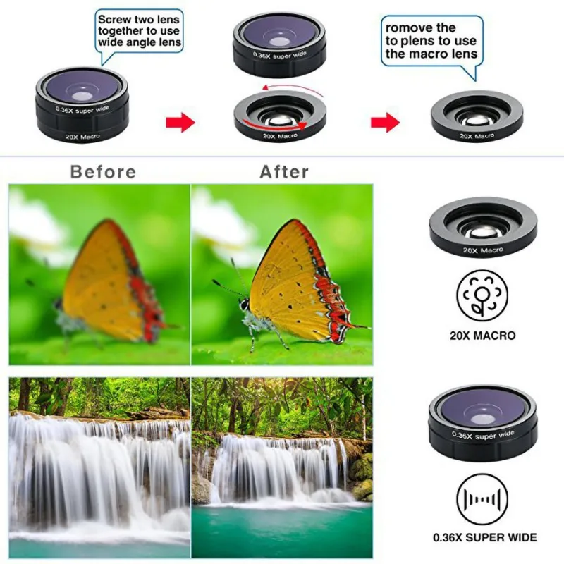 9 In 1 Mobile Phone Lens Kit Wide Micro-Angle Fisheye Telephoto Kaleidoscope Lens Portable Case