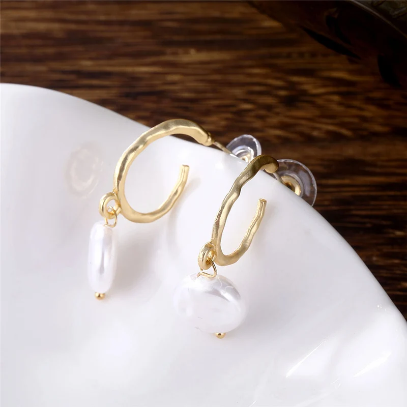 Новые золотые геометрические серьги с круглым сердцем, имитация жемчуга, элегантные жемчужные серьги-капли для женщин, модные свадебные ювелирные изделия - Окраска металла: A 4