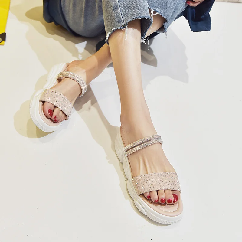 

Double Purpose Slipper Women's Outer Wear 2019 New Style Summer Students Versatile Online Celebrity Seaside Thick Bottomed Super