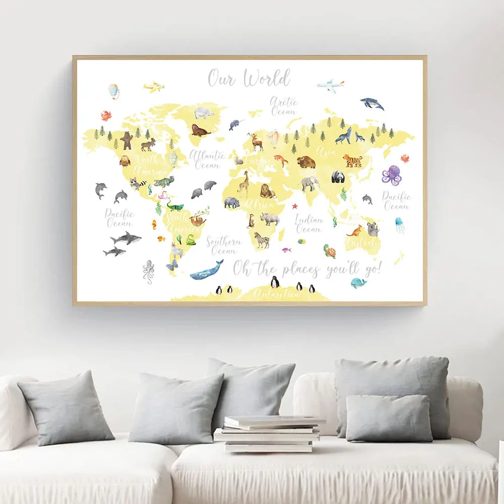 Educational-Animal-World-Map-Picture-Children-Poster-Nursery-Wall-Art-Canvas-Print-Painting-Baby-Kid-Bedroom (2)