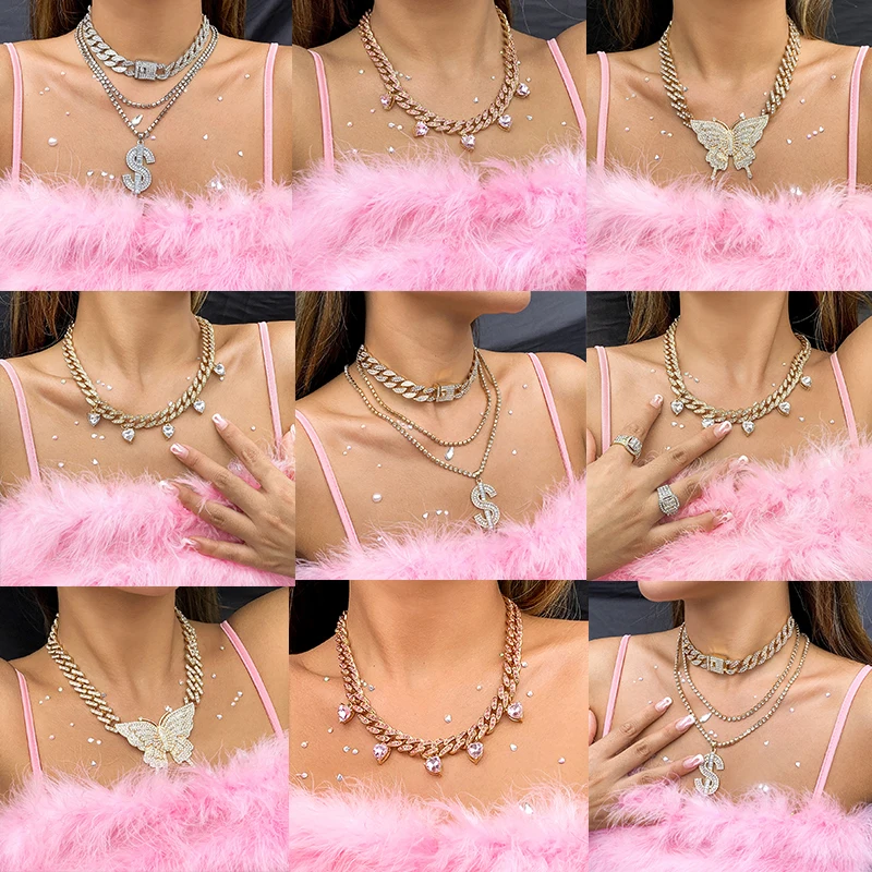 

VIVILADY Punk Retro Alloy Zircon Butterfly Choker Necklace Cuban Chain Clavicle Chain Female Luxury Jewelry Anniversary Gifts