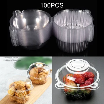 

100pcs Cake Cases Disposable Clear Plastic Box/Containers Multi-Purpose For Cake/Salad Transparent New
