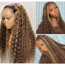 

Deep Wave P4/27 Transparent Lace Frontal Wig Highlight 13X4X1 T Part Human Hair Wigs For Women Brazilian Remy PrePlucked 180%