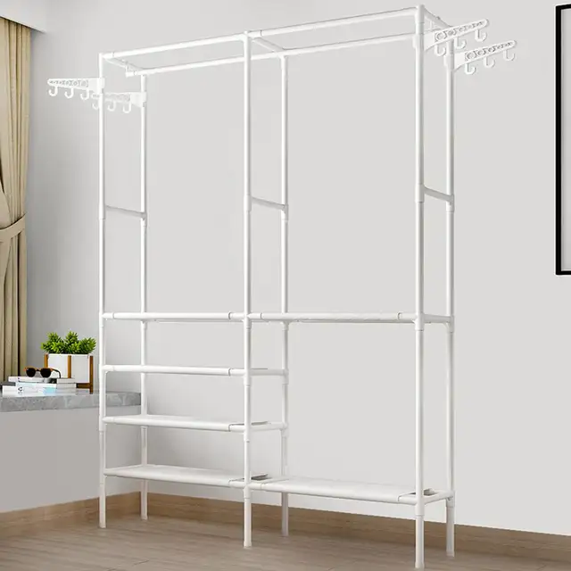Simple Style Clothes Rack Floor Standing Clothes Hanging Colorful Storage Shelf Clothes Hanger Racks Couple Bedroom Furniture