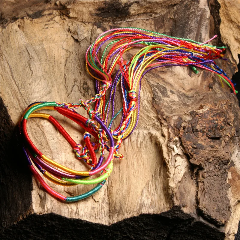 

5pcs/Set Bohemian Brazil Cheap Colorful Rainbow Handmade Weave Woven Braided Rope Thin String Strand Friendship Bracelet