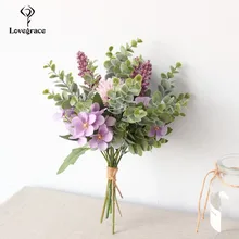 Lovegrace свадебный букет, искусственный шелк, крабяблоко, букет цветов, белый голубой помпон, листья эвкалипта, свадебные принадлежности
