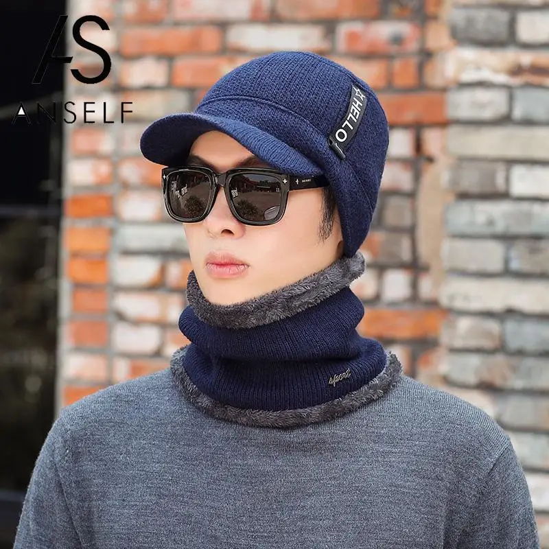 Мужская шапка s осень зима шапки бини Skullies шерстяная вязаная шапка капот шапка Толстая теплая унисекс снежная шапка мужские вязаные шапки