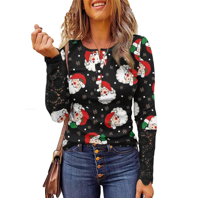 Christmas Blouse Women Clothing Santa 