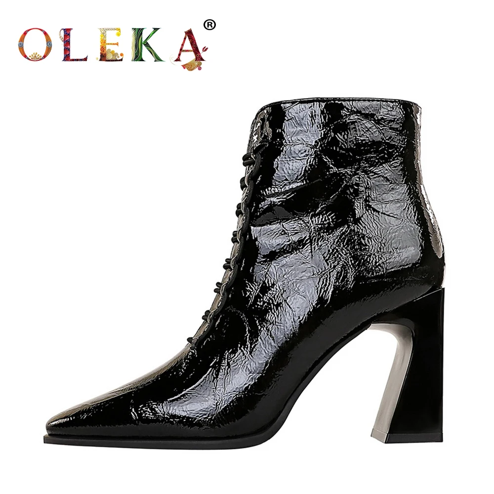 

OLEKA Mid-calf Winter Boots For Women Strange Heel Totem Square Toe Women Winter Boots Mature Style Basic New AS765