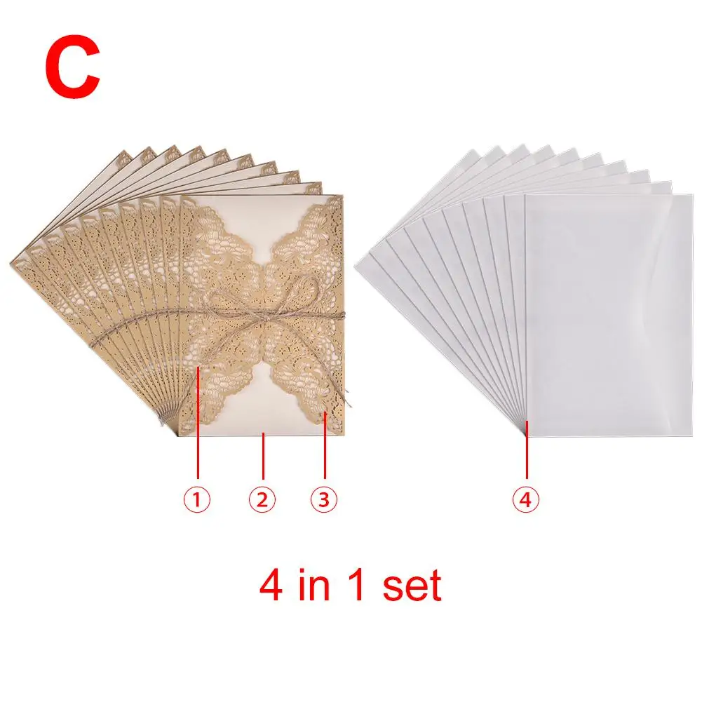  10PCS European Style Elegant Delicate Carved Lace Wedding Party Invitations Cards Congratulation Ca - 4000472031866