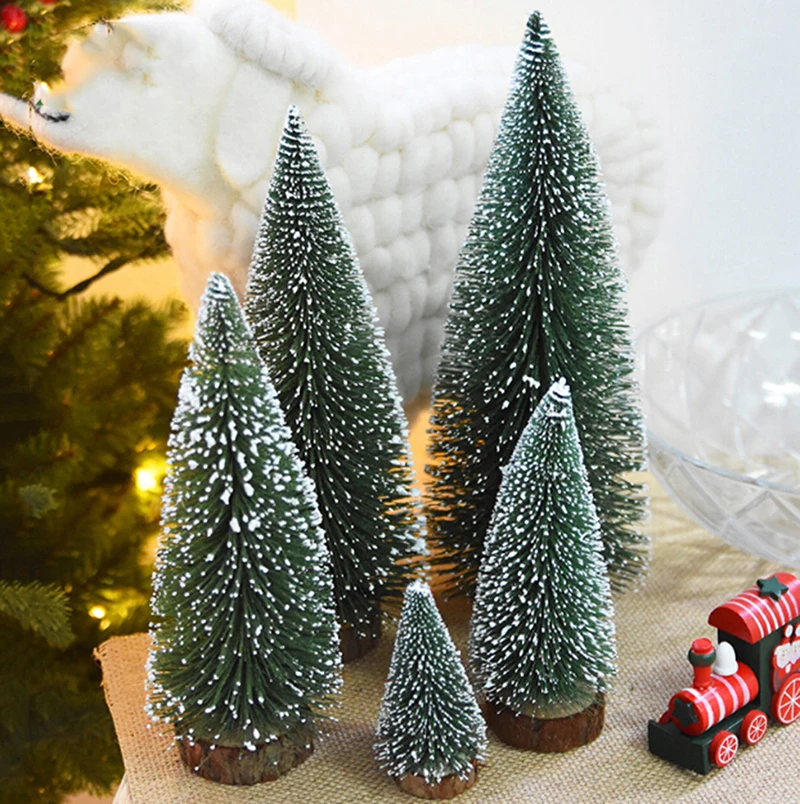

1PC Christmas Tree covered with snowflakes Mini Xmas A Small Pine Tree Placed In The Desktop Home Decor Gifts 5/10/15/20/30cm