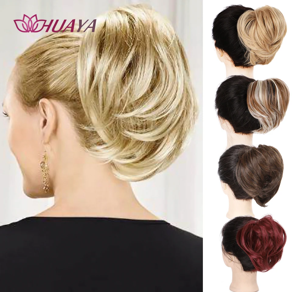 HUAYA-moño de Pelo elástico sintético para mujer, moño de rosquilla, extensiones de cabello desordenado, Coleta, cubierta Updo
