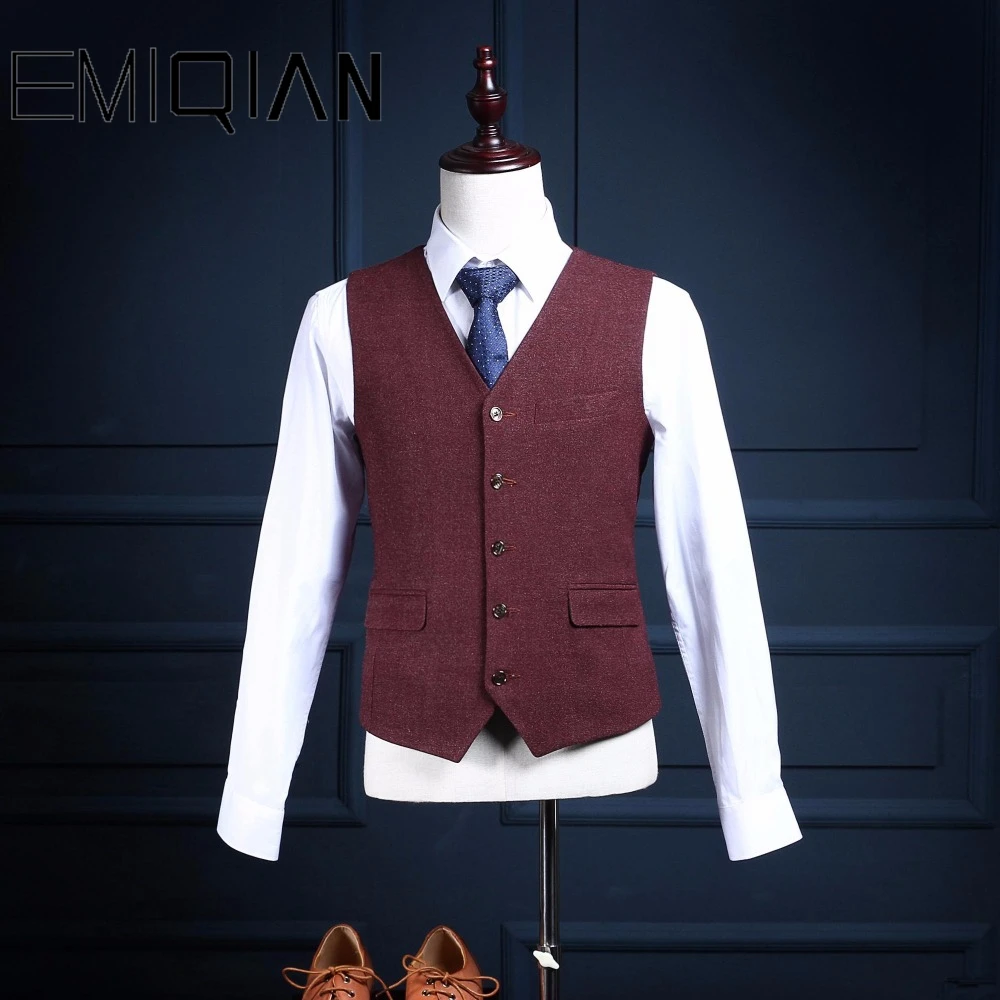 Autumn Winter Tweed Groom Tuxedos Italian Style Man Suit 3 Piece Mens Wedding Prom Party Suits blazer masculino terno men suit set