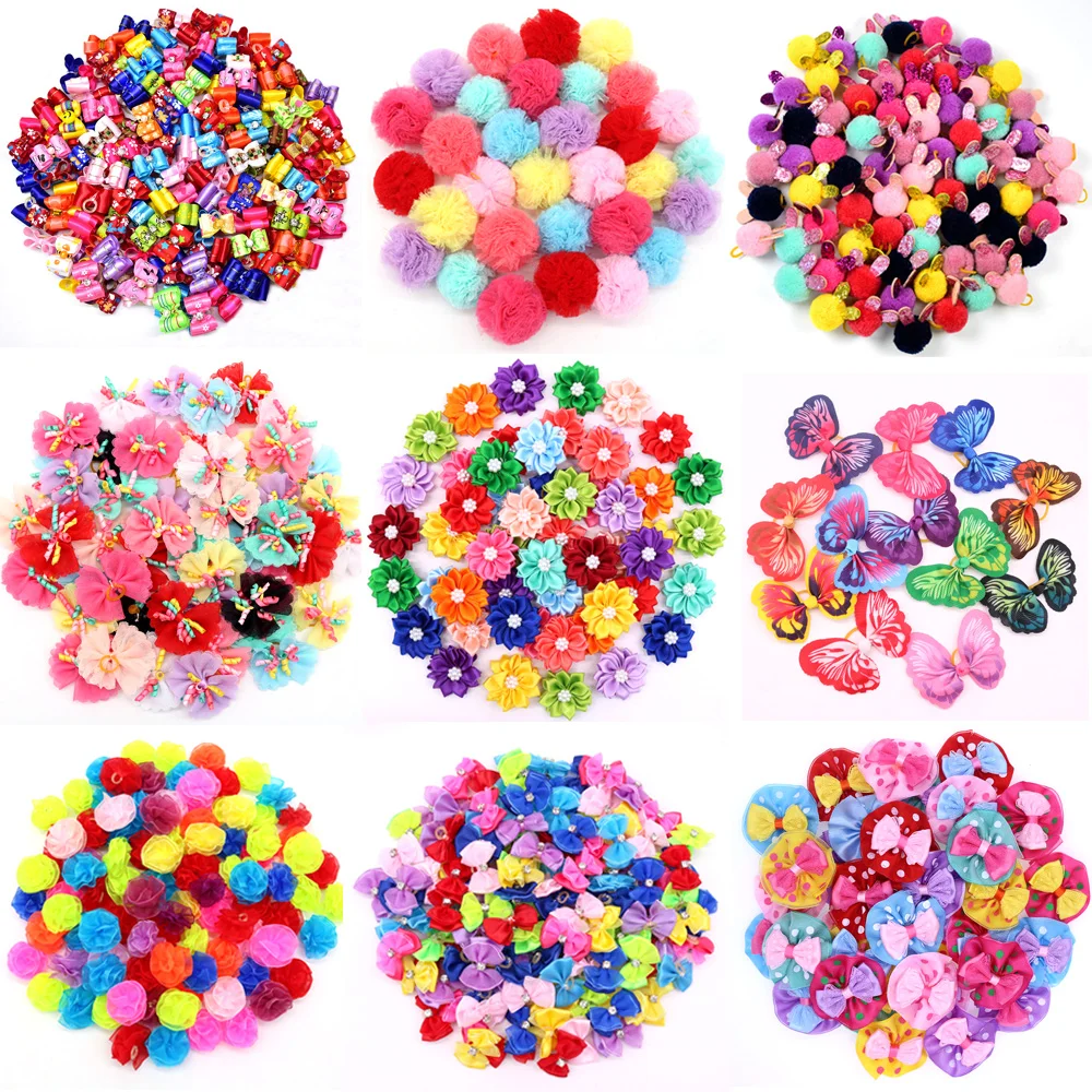 

100PCS/Pack Choose Patterns Puppy Dog Small Hair Bows Pet Dog Hair Accessories Dog Grooming Bows for Small Dog Puppy Yorkshir