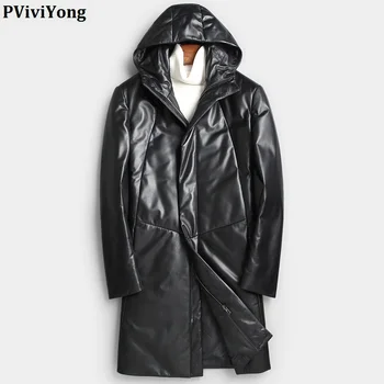 

PViviYong 2019 winter high quality real leather jacket , 100% sheepskin hooded down jackets coat men X6803