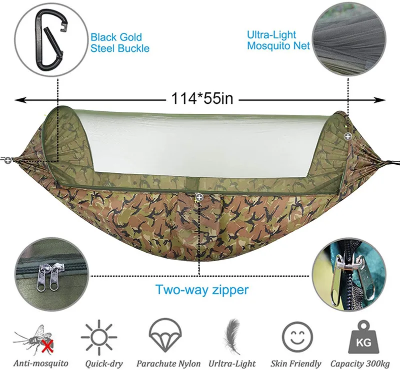 Large Camping Hammock with Mosquito Net and Rain Fly- 2 Person Portable Hammock with Bug Net and Tent Tarp , Hammock Tent