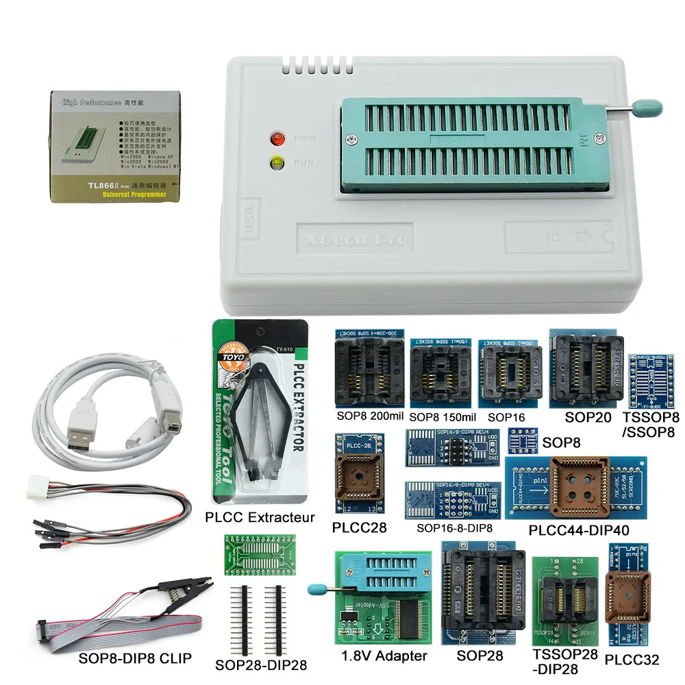 2020 V10.31 XGECU 100% оригинальный Minipro TL866ii Plus + 12 адаптеров EEPROM 17 Универсальный Bios USB