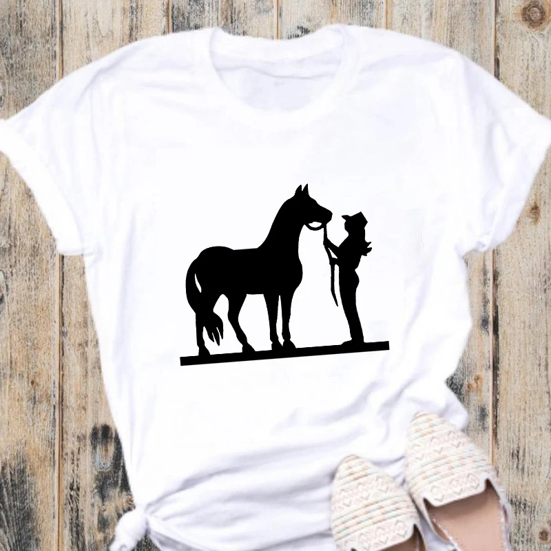 Women t-shirt Horse graphic Print T Shirt Women Short Sleeve O Neck Loose aesthetic tshirt tee tops ladies tee tops cute summer crop tops