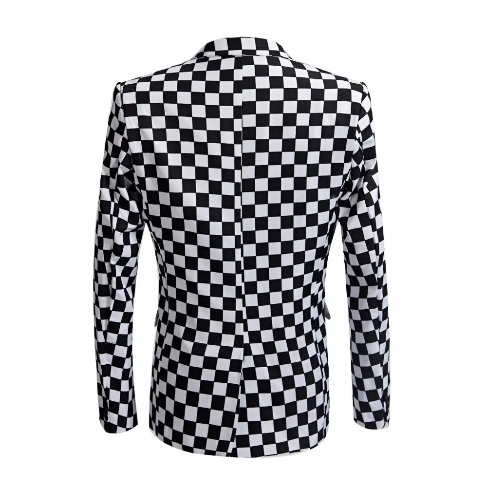 Men's Checkered Printed Suit Slim Fit Suit Set Blazers Casual Party Coat