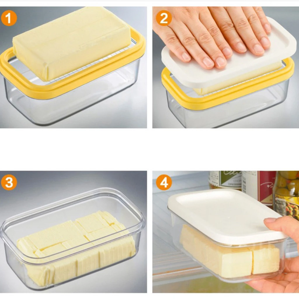 Butter Dish Box Holder Kitchen Butter Dish Box Fridge Storage Lid Cutter Transparent Plastic Storage Container with Lids